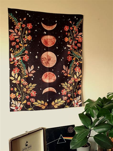Moon Phase Tapestry Astrology Moon Flower Wall Etsy