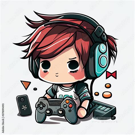 Ilustrace „chibi Gamer Girl Cute Kawaii Gamer Girl Illustration Icon