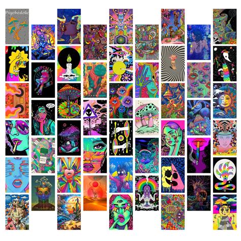 Trippy Wall Collage Kit Psychedelic Trippy Aesthetic Wall Etsy