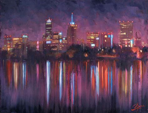 Denver Skyline From Sloans Lake Painting By Christopher Clark Fine