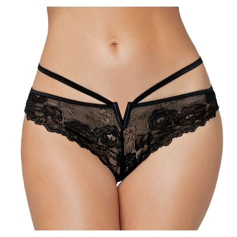 Lacy Line Lacy Line Sexy Strappy Lace Thong With Plunging V Detail