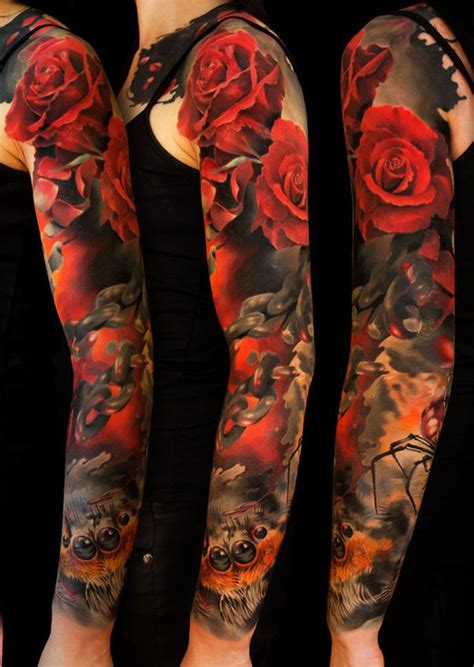 A small rose tattoo on the wrist is very cute and lovely on girls. Red roses full arm tattoo - | TattooMagz › Tattoo Designs ...