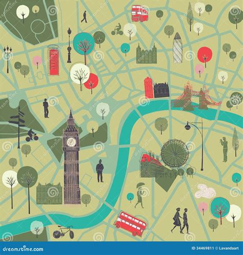 Map Of London With Landmarks Stock Illustration Illustration Of