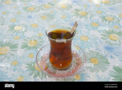 Cay The Tea In Traditional Tulip Shaped Glass Antalya Turkey Asia Stock