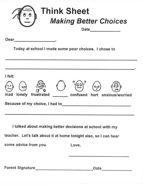 Self Reflection Worksheet For Students