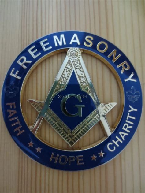 Masonic Auto Car Badge Emblems Blue E22 Faith Hope Charity Freemasonry