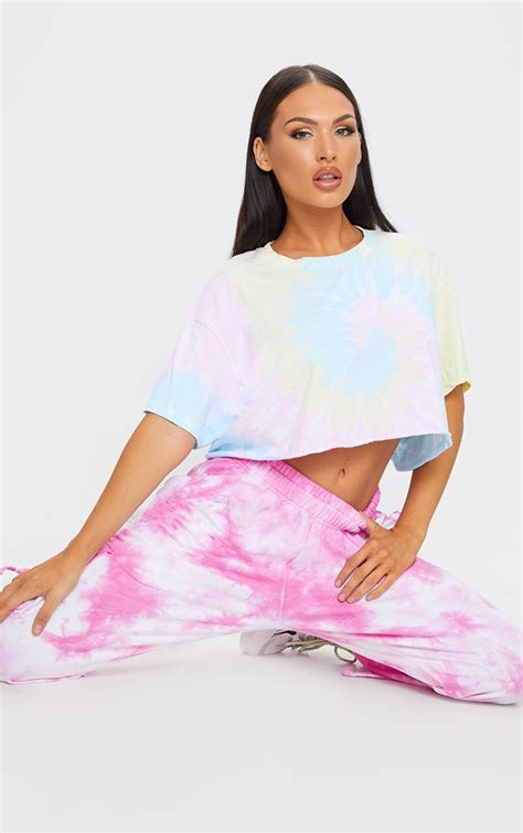 Multi Tie Dye Cropped T Shirt Tops Prettylittlething Usa