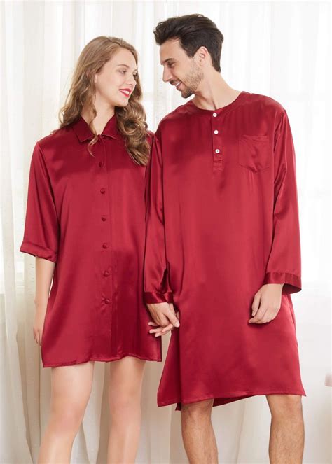 22 Momme Simple Silk Couple Nightshirts Night Shirt Clothes Mens
