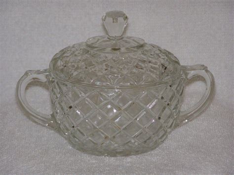 Vintage Clear Pressed Glass Sugar Bowl With Lid Vintage Pressed Glass