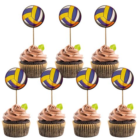 48pcs Volleyball Cupcake Cake Toppers Volleyball Party Supplies