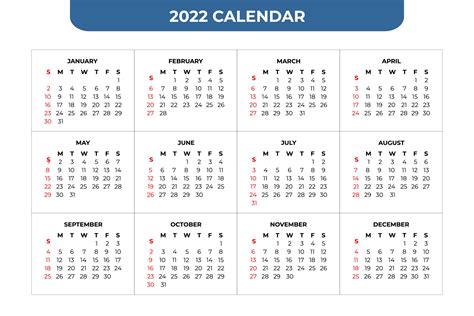 2022 Calendar Template 2159303 Vector Art At Vecteezy