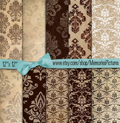 Brown Gold Damask Wallpaper Digital Papers 12 X 12 Sheets Etsy
