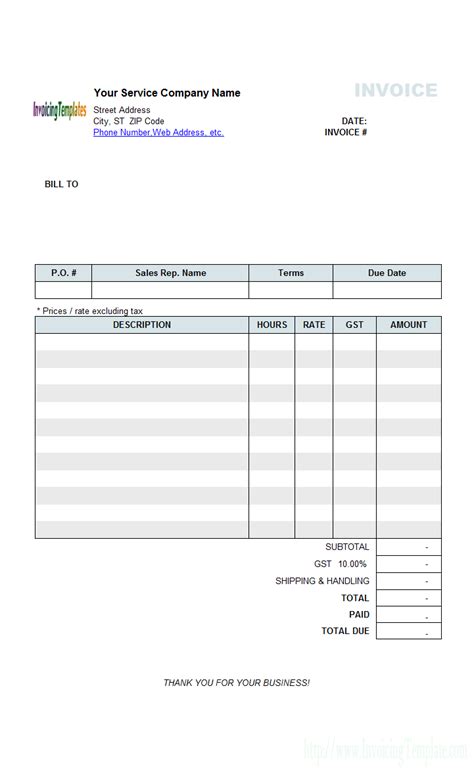 Hourly Invoice Template Invoice Example