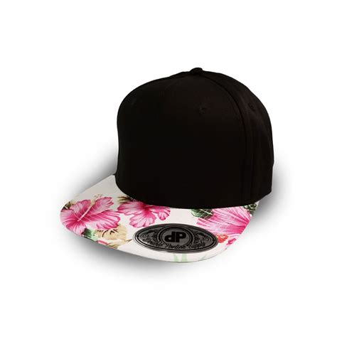 Blank Hat Snapback Flatbill Black Pink Floral Bill Double Portion