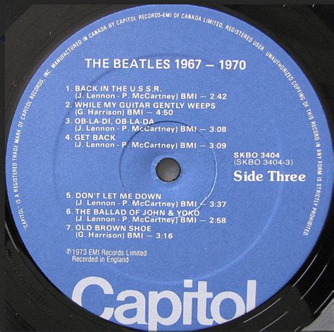 The Beatles ‎ 1967 1970 Vinyl Pursuit Inc