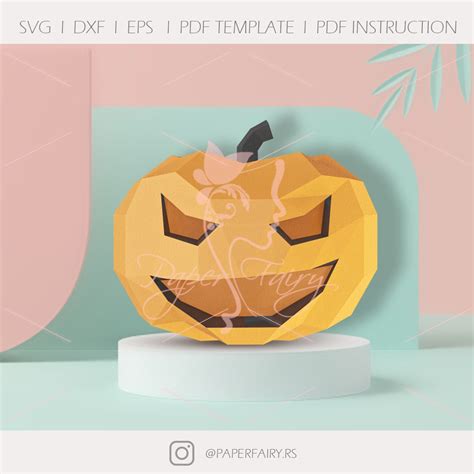 Low Poly Pumpkin Halloween 3d Papercraft Diy Paper Sculpture Etsy
