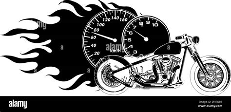 Black Silhouette Of Motorcycle Woth Flames Sport Vector Illustration