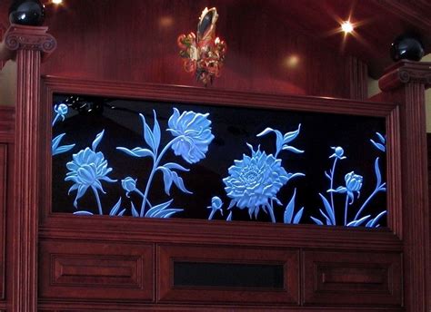 Handmade Illuminated Carved Etched Glass Wall Unit By Permanent Reflections