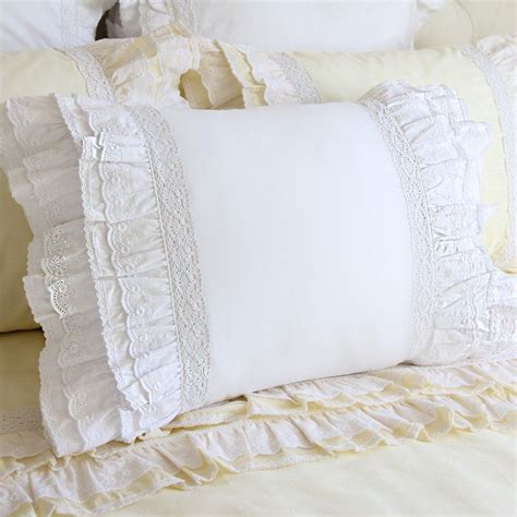 white cotton ruffle cotton eyelet lace pillow sham pillowcase etsy lace bedding chic