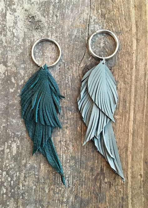 Upcycled Leather Feather Keychain - Etsy | Feather keychain, Diy