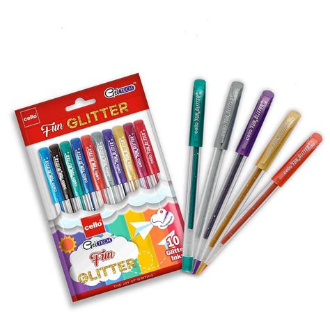 Cello Geltech Fun Glitter Gel Penpack Of 10glitter Gel Pens For Art