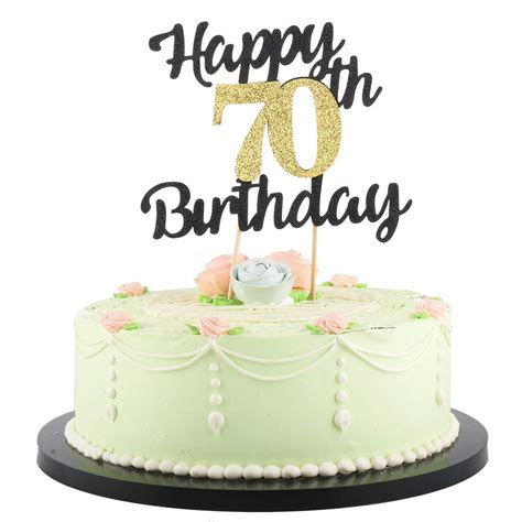 Buy Lveud Happy Birthday Cake Topper Black Font Golden Numbers 70th