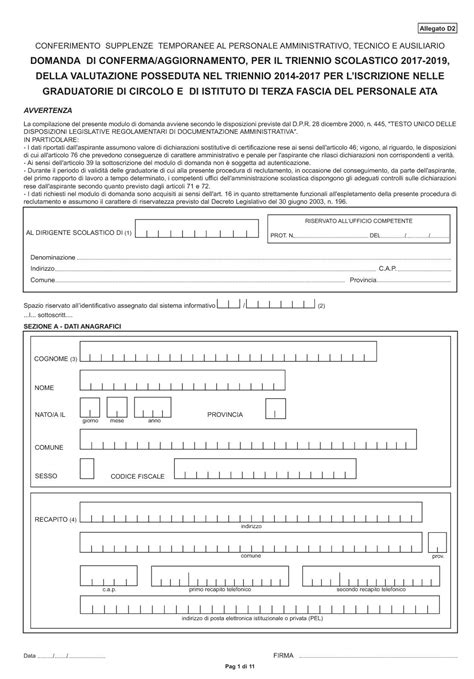 SCARICARE DOMANDA PERSONALE ATA 2017 D2