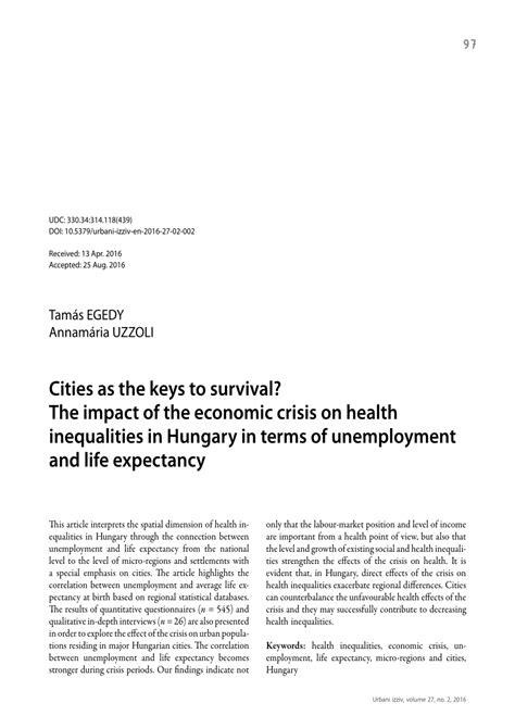 Pdf Cities As The Keys To Survival The Impact Of The Economic