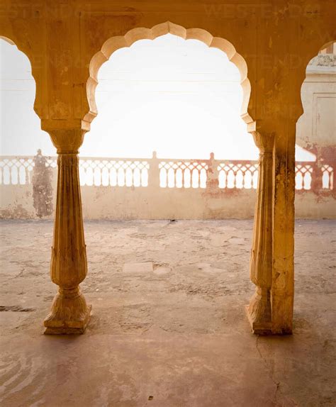 Ornate Indian Arch And Courtyard Stock Photo