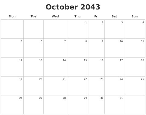 October 2043 Make A Calendar