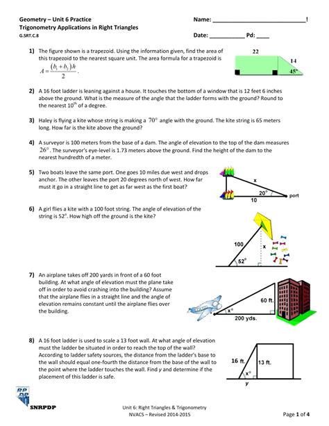 Applying Right Angle Trigonometry Worksheet Answer Key