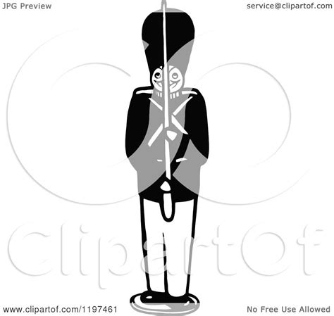 Clipart Of A Vintage Black And White Toy Soldier Royalty Free Vector