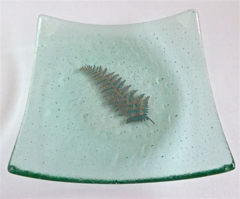 Fused Glass Fern Leaf Plate In Ming Green By Bprdesigns Etsy