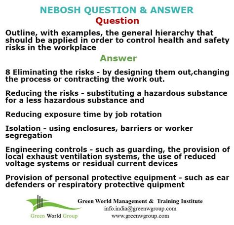 Nebosh Award In Health And Safety At Work Exam Questions Nebosh