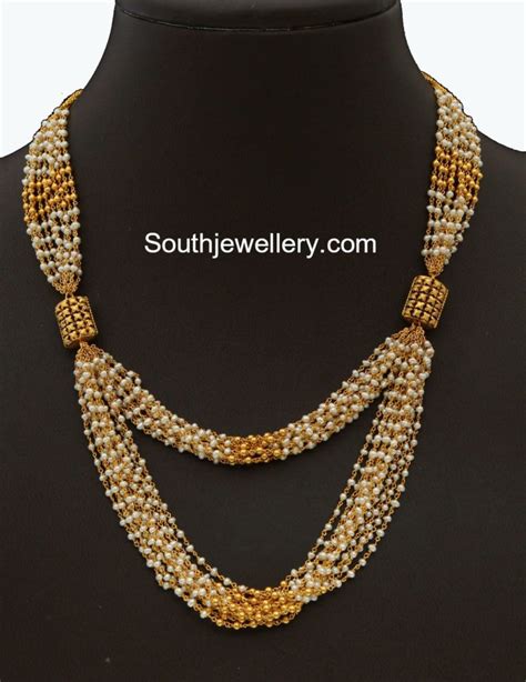Gold Pearls Mala Indian Jewellery Designs