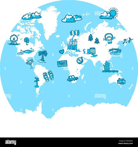 Carte Du Monde Avec Des Croquis Travel Icons Des Dessins Vectoriels