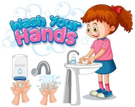 Wash Your Hands Poster With Girl Washing Hands Vector Art At Vecteezy