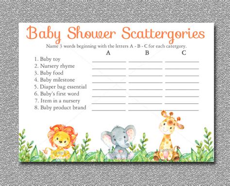 Safari Baby Shower Game Scattergories Game Printable Jungle Etsy In