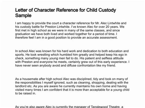 Child Custody Letter Template Elegant Letter Of Character Reference