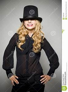 Laughing, Blond, Girl, With, Top, Hat, Stock, Image