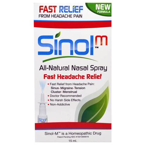 Sinol Sinolm All Natural Nasal Spray Fast Headache Relief 15 Ml