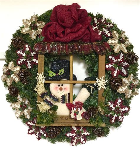 Snowman Wreath Xl 30 Winter Indoor Outdoor Christmas Etsy Christmas