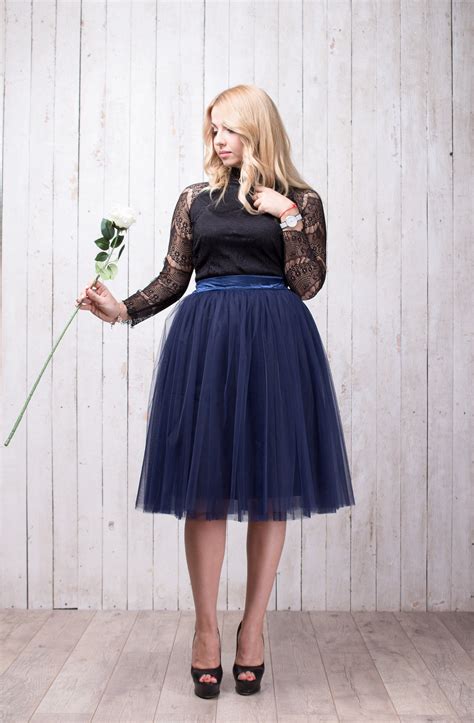 Plus Size Tulle Skirt Women Knee Length Navy Blue Tutu Simple Etsy