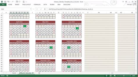 Custom Printable Calendar Us In Excel Youtube