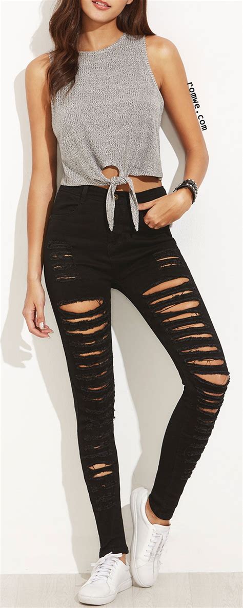Black Ripped Jeans Outfit Womens Prestastyle