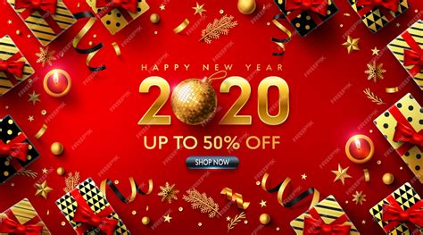 Premium Vector Happy New Years 2020 Red Poster With T Box And