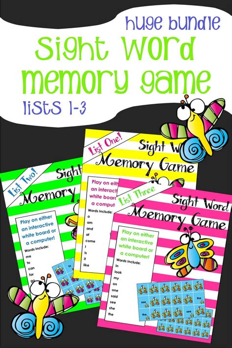 Sight Word Matching Game Bundle For Whiteboard Or Computer Sight