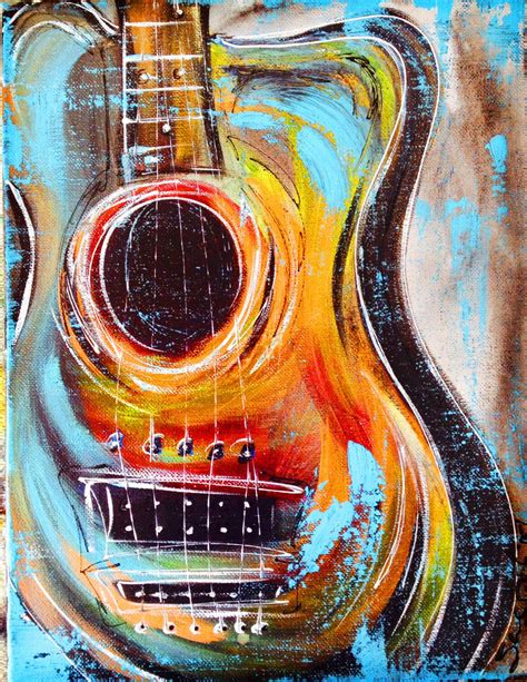 Colorful Guitar Art With Slight Distressing On Edges By Etsy Guitar
