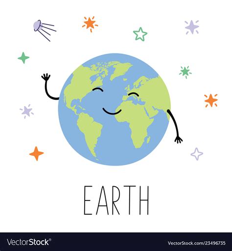 Cute Planet Earth Planet With Hands And Eyes Vector Image
