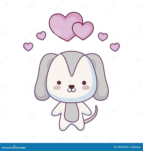 Cute Dog Animal With Hearts Love Stock Illustration Illustration Of